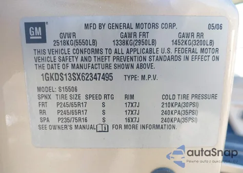 2006 GMC Envoy Sle from USA, damaged, VIN 1GKDS13SX62347495